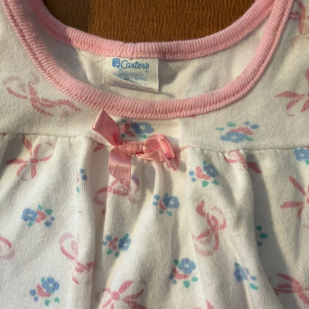 Vtg‎ Carter's Baby Girl Romper Pink Bows Soft 6 Months